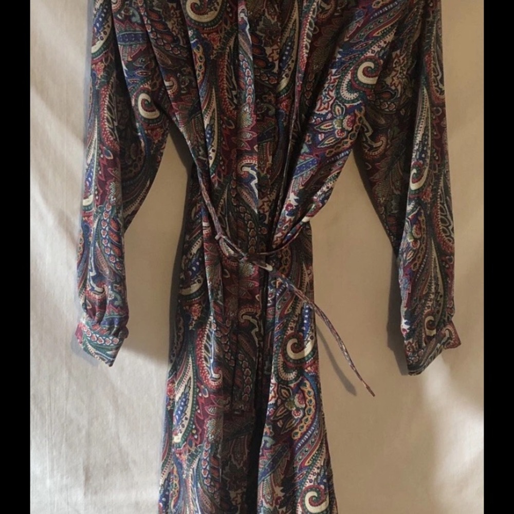 Vtg Schrader P 10 Lightweight Silky Primary Color Paisely Long Sleeve Dress Belt